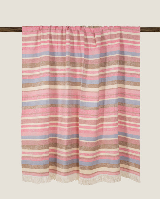 plaid in 100% cotone con motivo a righe multi colore con frange