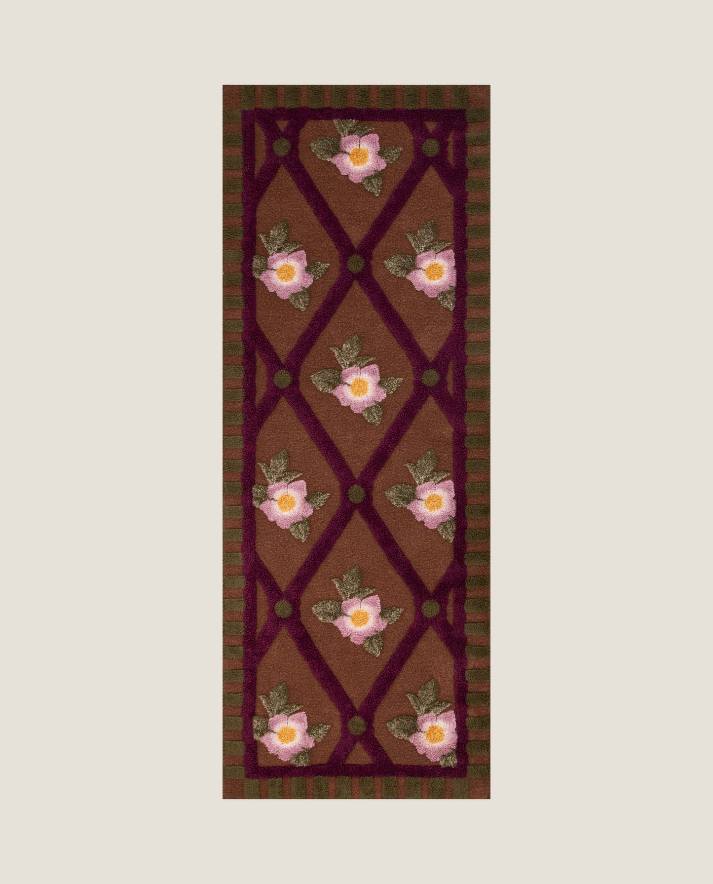 Tappeto runner in Lana Cotta Easy dal motivo anglosassone e floreale