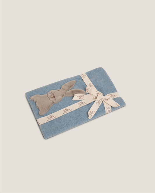 Plaid in soft bamboo azzurro con coniglietto applicato