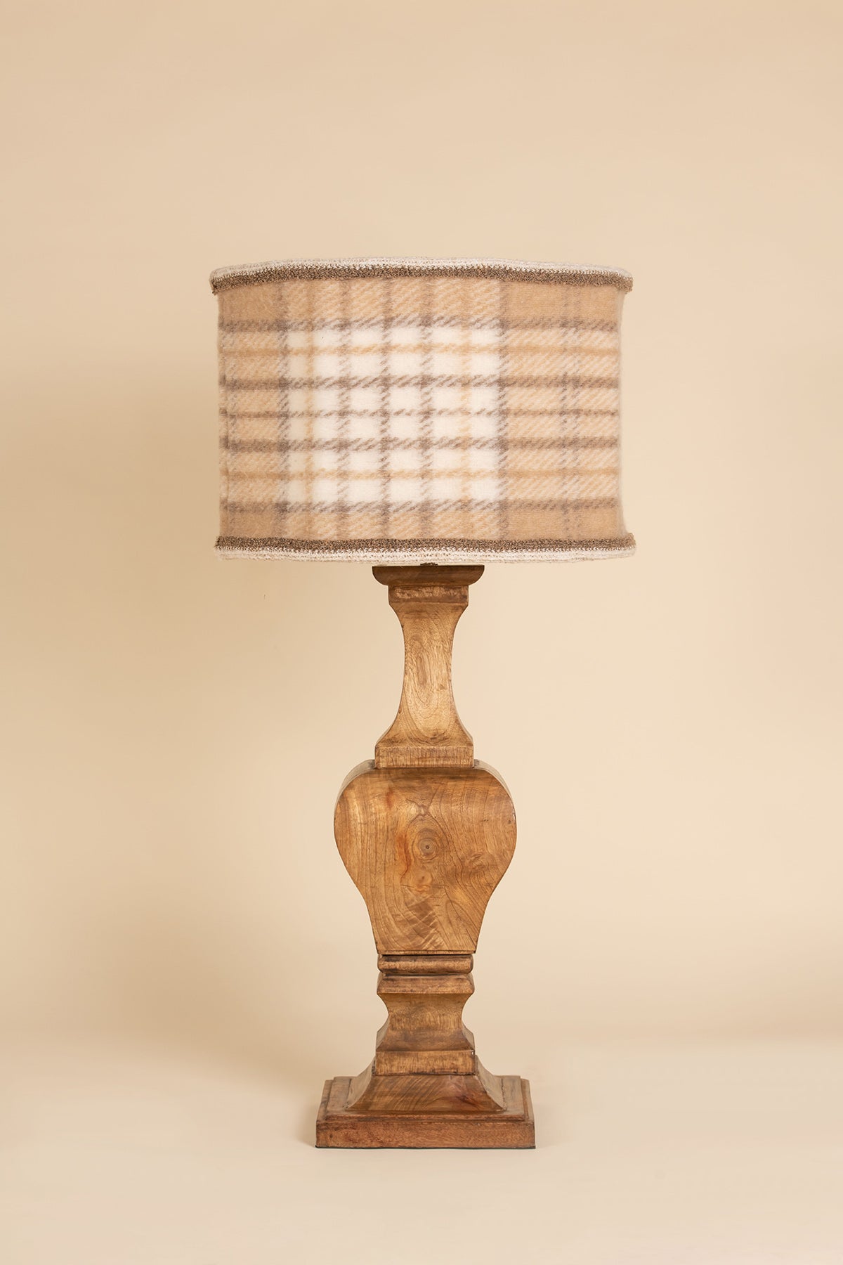 Mary Tartan Beige - Paralume Cilindro Basso in Lana Cotta