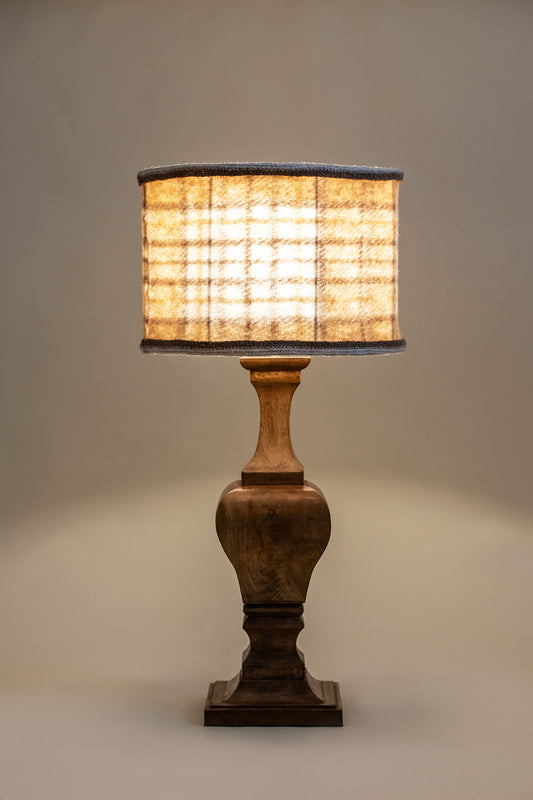 Mary Tartan Beige - Paralume Cilindro Basso in Lana Cotta