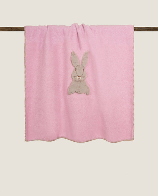 Plaid in soft Bamboo rosa con Coniglietto applicato