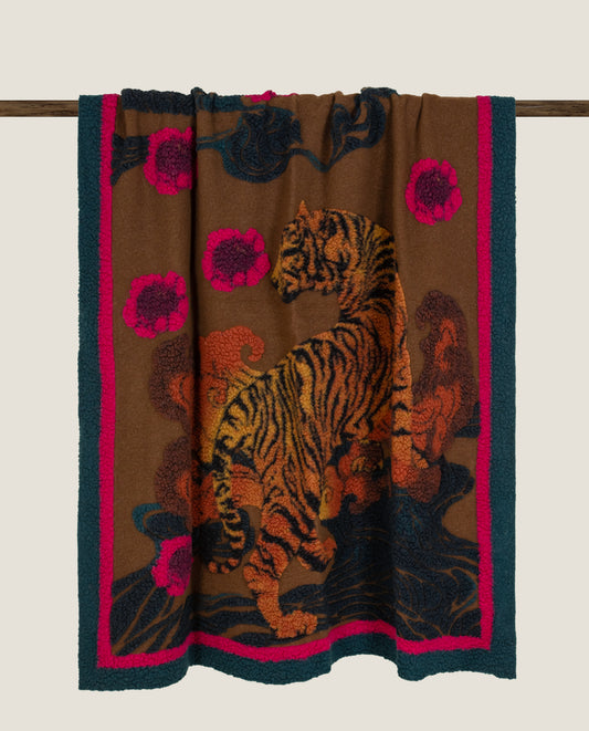 Flower Tiger - Plaid in Lana Cotta Merinos Woolmark