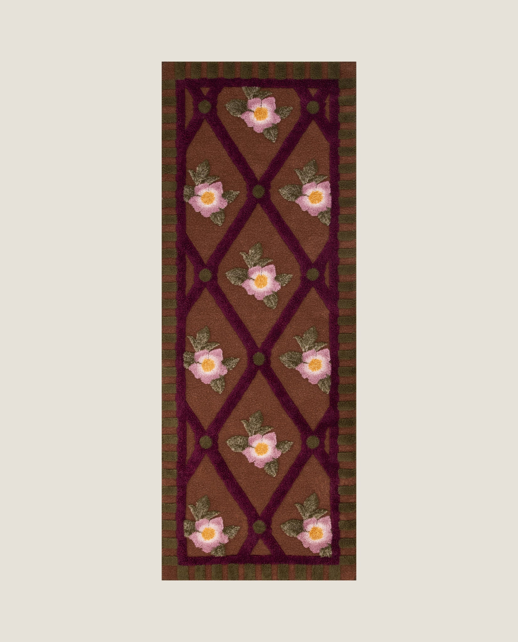 Tappeto runner in Lana Cotta Easy dal motivo anglosassone e floreale