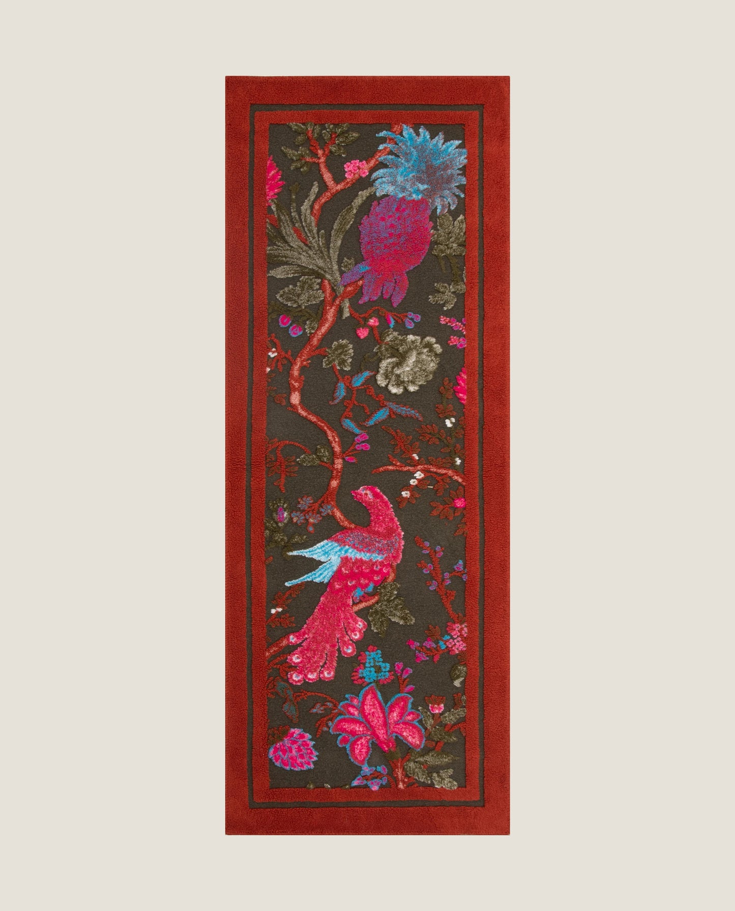 Tappeto Runner in lana cotta easy con motivo esotico e cornice