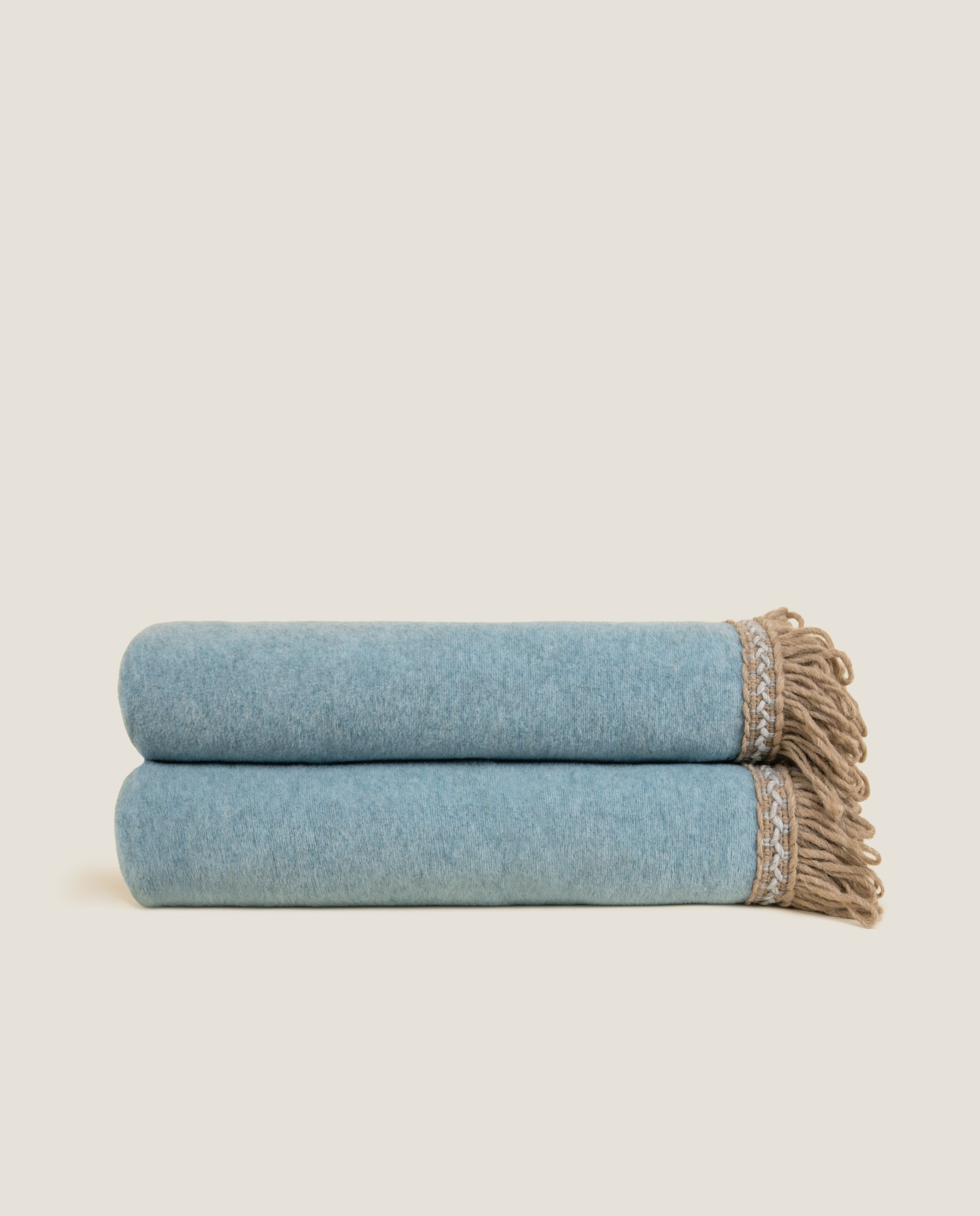 plaid con frangia Rousseau color pavone con punto cavallo